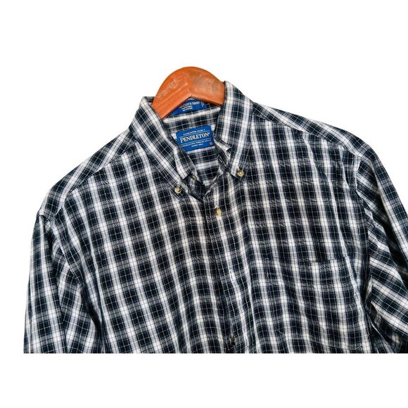 PENDLETON Oxford Shirt Button-up Cotton Blue Tartan Size Med - Picture 4 of 7
